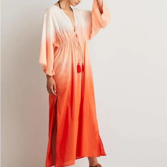 ❌SOLD❌ BODEN Maxi Empire Beach Kaftan Dress Firecracker Dip Dye - Picture 2 of 6